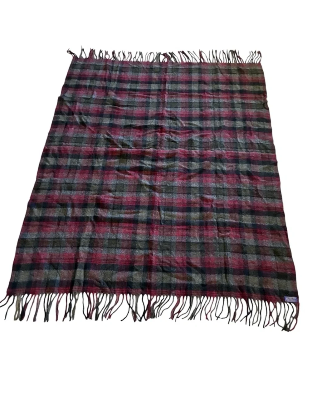 Pendleton 100% Wool Throw Blanket Olive Red Brown Tones 64 X 53 Retro Vintage